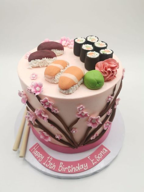 Asian Themed Cake, Japanese Cake Design, Sushi Cakes, Cherry Blossom Party, Sushi Cake, Japanese Cake, Baked Oatmeal Cups, Oatmeal Cups, Birthday Cakes For Women