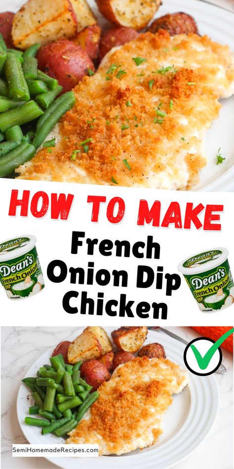 Chicken Casserole With French Onion Dip, French Onion Dip Chicken Bites, French Onion Dip Potatoes, Onion Dip Chicken Recipes, Recipes Using French Onion Dip, Deans French Onion Dip Chicken, Deans French Onion Dip Recipe, French Onion Packet Recipes, Recipes With French Onion Dip