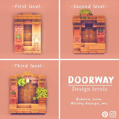 Door Ways Minecraft, Minecraft Doorway Design Cottage, Mc Door Ideas, Minecraft Doorways, Minecraft Front Door Ideas, Doorway Minecraft, Minecraft Doorway Ideas, Minecraft Door Design, Minecraft Doorway