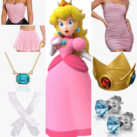 Princess Peach Outfit Inspired, Princess Peach Bounding, Nintendo Outfit Ideas, Peaches Halloween Costume, Princess Peach Modern Outfit, Princess Peach Costume Ideas, Princess Peach Diy Costume Adult, Halloween Costumes Princess Peach, Diy Peach Costume