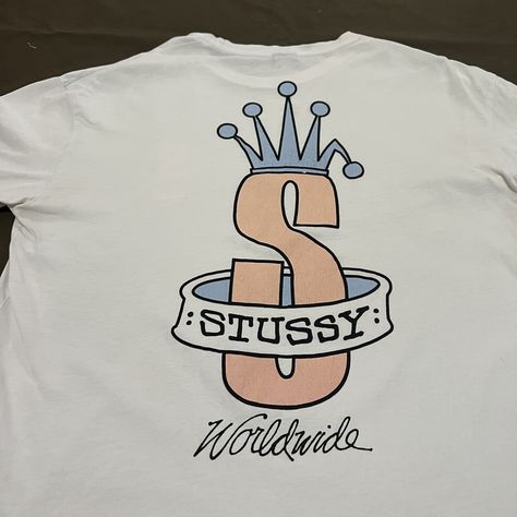 Vintage Vintage Stussy crown customade worldwide Tee Shirt | Grailed Stussy Design Shirt, Stussy Vintage Tee, Birthday Shopping List, Stussy Logo, Vintage Stussy, Street Brands, Crown Logo, Shirt Design Inspiration, Crown Design