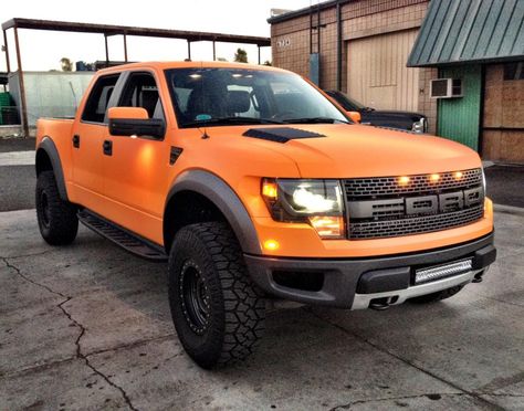 Orange Ford Raptor Ford Raptor Svt, Raptor Truck, Ford Svt, Lifted Ford, Light Truck, Truck Yeah, Built Truck, Ford Raptor, Sweet Cars