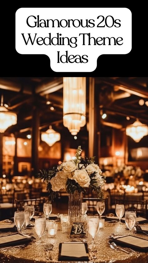 A 1920s-themed wedding with Art Deco decor, jazz music, vintage details, and a speakeasy-inspired reception atmosphere. Elegant Art Deco Wedding, 1920 Wedding Decor, 1920s Wedding Reception, Vintage 1920s Wedding, 1920s Wedding Flowers, 1920 Themed Wedding, Speak Easy Wedding Ideas, Gilded Age Party Theme, Art Deco Themed Party