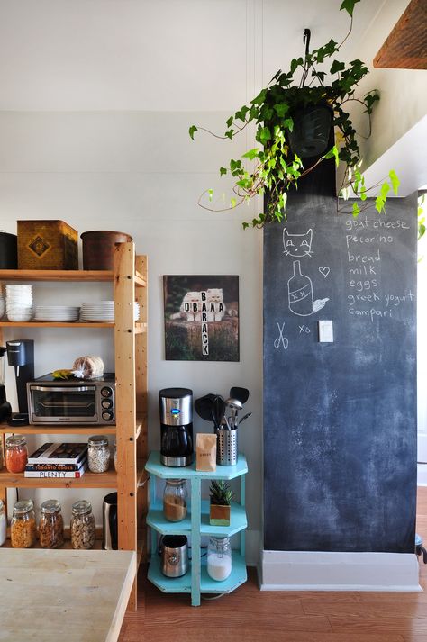 Meg & Justin’s Art, Plants & Friendly Vibes-Filled Apartment: gallery image 25 Yellow Pendant Light, Art Plants, Bedroom Images, Chalkboard Wall, Humble Abode, Toronto Ontario, House Tour, Kitchen Space, House Inspo