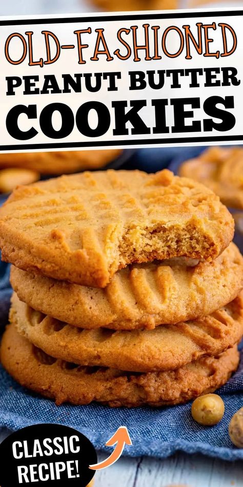 Old-fashioned peanut butter cookies have a cripsy, golden brown outside and a soft center, just like the ones that grandma used to make. Try this easy vintage cookie recipe and in less than a half an hour, you’ll have a batch of delicious peanut butter cookies! #peanutbutter #cookierecipes #bestcookies #oldfashionedrecipes #vintagerecipes #classicrecipe Homemade Peanut Butter Cookies, Best Peanut Butter Cookies, Classic Peanut Butter Cookies, Easy Peanut Butter Cookies, Chewy Peanut Butter Cookies, Butter Cookies Recipe, Homemade Peanut Butter, Peanut Butter Cookie Recipe, Easy Peanut Butter