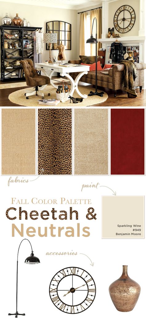 Fall color palette: Cheetah & Neutrals Brown Living Room Decor, Fall Color Palette, Brown Living Room, Fall Color, How To Decorate, Get The Look, Color Inspiration, Fall Colors, Family Room