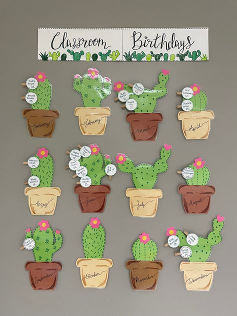 Cactus School Theme, Cottage Core Classroom Decor, Cactus Classroom Decor, Classroom Birthdays, Cactus Classroom, English Classroom Decor, Birthday Board Classroom, Ra Themes, Class Birthdays