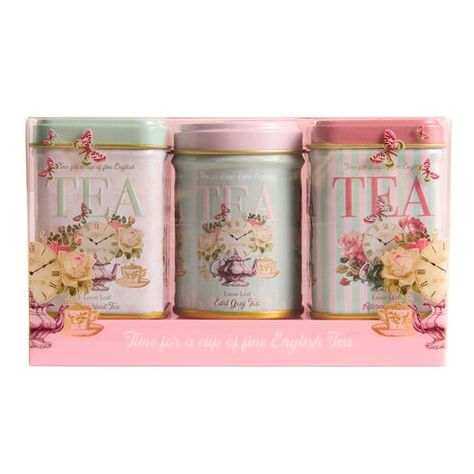 New English Teas Tea Time Mini Loose Leaf Tea Tins 3 Pack by World Market Tea Party Gift Basket, Cottage Coquette, Tea Party Centerpieces, Poetry Tea Time, Vintage Tea Tins, Tea Organization, Tea Decor, Tea Party Favors, Second Birthday Ideas