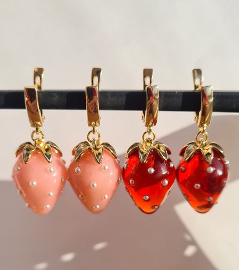 Random Earrings, Earrings Cottagecore, Cottagecore Earrings, Strawberry Earrings, Kawaii Earrings, Daniel Fast, Fruit Jewelry, Fruit Earrings, Jewelry Accessories Ideas