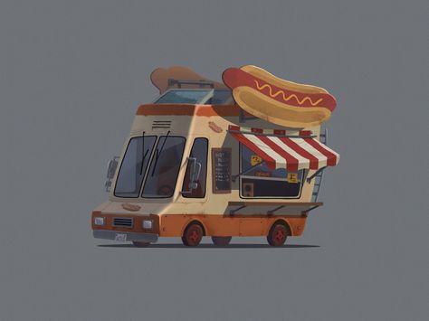 ArtStation - Food trucks, Yana Blyzniuk Food Truck Art, Halloween Diorama, Cartoon Ships, Food Truck Design, Low Poly Art, Truck Art, Ice Cream Truck, Truck Design, Character Design Animation