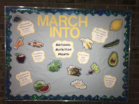 my national nutrition month RA bulletin board! spring semester 2018 School Nutrition Bulletin Boards Ideas, National Nutrition Month Bulletin Board, Healthy Relationship Ra Bulletin Board, Drinking Bulletin Board Ra, Nutrition Bulletin Boards, Ra Bulletin Boards Midterms, Pizza Ball, Nutrition Motivation, National Nutrition Month