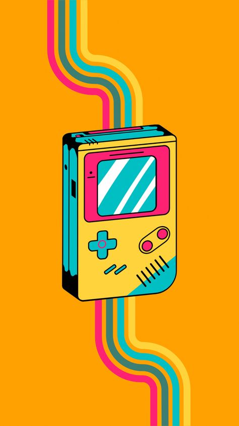 Colorful phone background of retro gameboy Nintendo Games Aesthetic, Sg Logo, Retro Games Wallpaper, Games Aesthetic, Games Wallpaper, Pop Art Images, Iphone Pictures, Retro Games, Palm Springs California