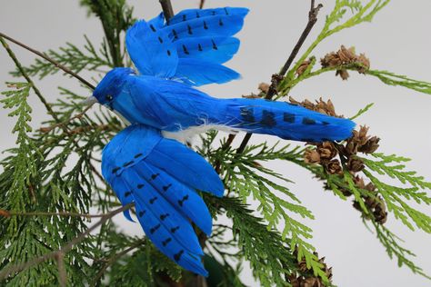 Table Floral Decorations, Blue Jay Bird, Artificial Birds, Open Wings, Natural Wreath, Jay Bird, Flying Bird, Feather Tree, Vintage Tree