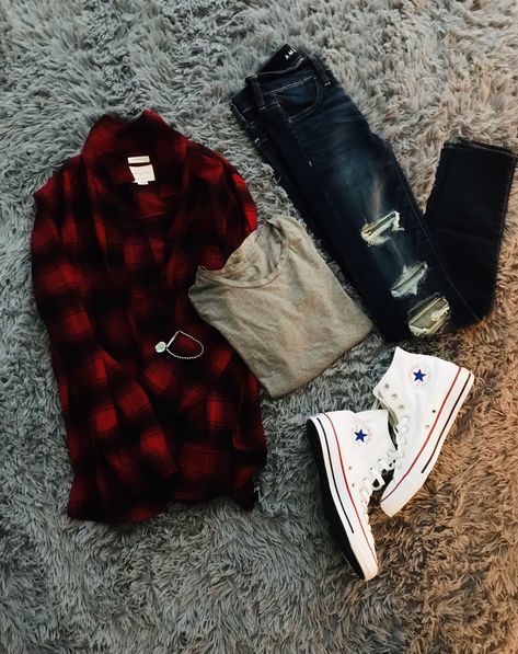 Red And Black Flannel Outfit, Blue Flannel Outfit, Blue Flannel Outfits, Flannel Outfit, Jeans And Flannel Outfit, Jeans Converse, Red And Black Flannel, Flannel Outfits, Black Flannel