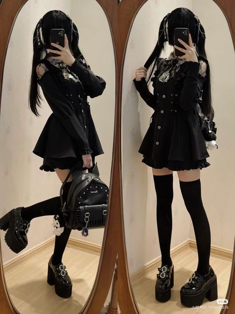 Menhara Fashion, Casual Jirai Kei, Dark Girly Kei, Goth Lolli Style, Jirai Kei Outfit Ideas, Gurokawaii Fashion, Japanese Goth Fashion, Overdressed Outfits, Jirai Kei Outfits