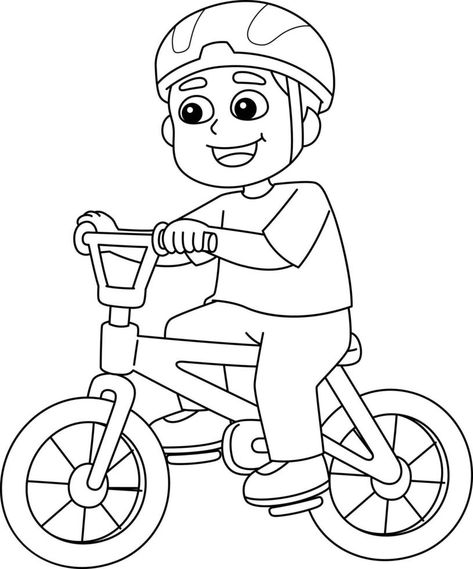 Boy Biking Isolated Coloring Page for Kids Bike Illustration Art, Biking Drawing, Bike Coloring Page, Cycling Drawing, Motorcycle Coloring Pages, Cycle Pictures, Bike Painting, Bicycle Drawing, Cycle Drawing