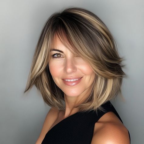 7. Angled Layered Bob with Wispy Curtain Bangs Curtain Bangs On A Bob, Bob With Wispy Curtain Bangs, Bob Hairstyles With Curtain Bangs, Angled Layered Bob, Medium Bob Layered Hairstyles, Long Angled Bob Hairstyles, Bob With Layers, Curtain Bangs With Layers, Wispy Curtain Bangs