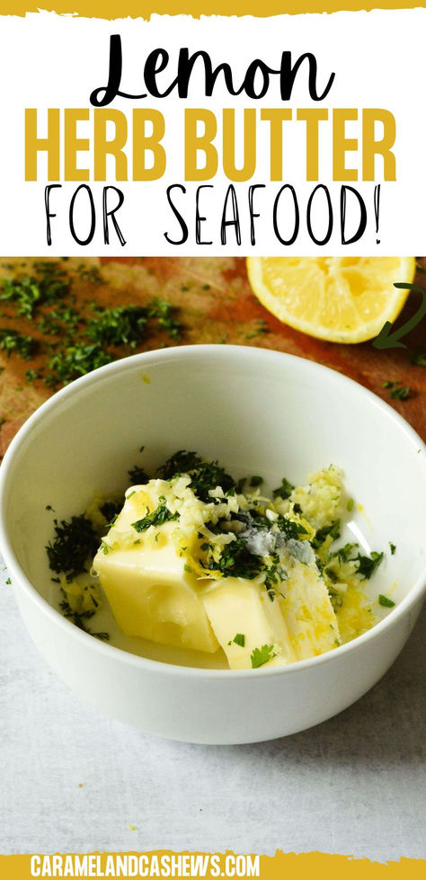 a bowl of butter, herbs, garlic, lemon, and salt. Lemon And Herb Sauce, Herb Butter Salmon, Lemon Herb Butter, Butter Salmon, Lemon Salmon, Bright Pop, Herb Sauce, Diy Cooking, Compound Butter