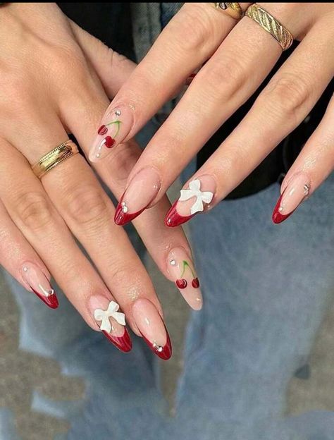 Italy Nails Design, Cherry Almond Nails, Winter Nail Inspiration, Nails Lips, Wow Nails, Hello Nails, Cute Simple Nails, Cherry Nails, Spring Nail Designs