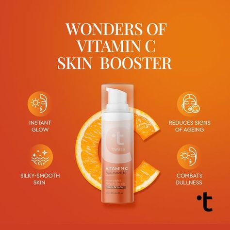 Skin Care Products Design, Skin Booster, Serum Vitamin C, Publicidad Creativa, 카드 디자인, Cosmetic Design, Top Beauty, Social Media Design Inspiration, Promotional Design