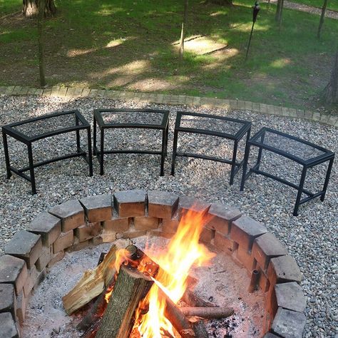 Arlmont & Co. Haywood Mesh Metal Patio Fire Pit Bench & Reviews | Wayfair Curved Fire Pit, Fire Pit Benches, Fire Pit Bench, Brick Fire Pit, Fire Pit Chairs, Metal Fire Pit, Cool Fire Pits, Rustic Backyard, Fire Pit Landscaping