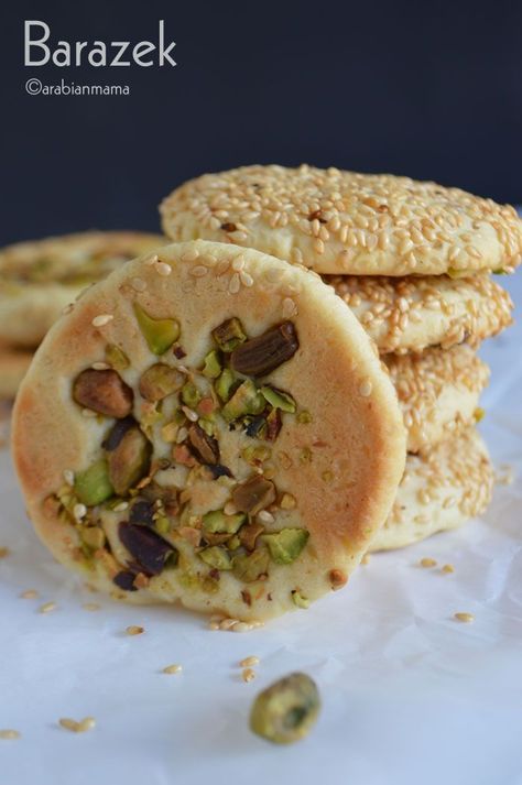 Syrian Barazek cookies | Amira's Pantry #syriancookies #Barazek Syrian Dessert Recipes, Lebanese Cookies Recipes, Middle Eastern Cookies, Syrian Cookies, Barazek Cookies, Arabic Pastries, Arabic Plates, Lebanese Cookies, Egyptian Cookies