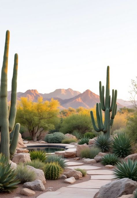 California Landscaping Arizona Desert Landscaping, Cactus Garden Outdoor, Cactus Garden Design, California Landscaping, Desert Landscape Design, High Desert Landscaping, Cactus Gardens, Desert Backyard, California Native Garden