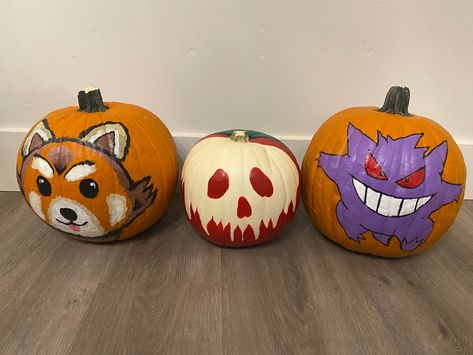 Halloween, halloween pumpkins, painted pumpkin, red panda, pokemon pumpkin, candy apple, pokemon painting Anime Painted Pumpkins, Anime Pumpkin Painting, Apple Pokemon, Panda Pokemon, Pumpkin Pokemon, Hunter Pokemon, Pokemon Pumpkin, Pokemon Painting, Halloween Pumpkins Painted