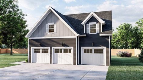 House With Vaulted Ceilings, Garage Plans With Loft, Garage Apartment Plan, Plan Garage, Carriage House Garage, Garage Guest House, Carriage House Plans, Garage Addition, Garage Loft