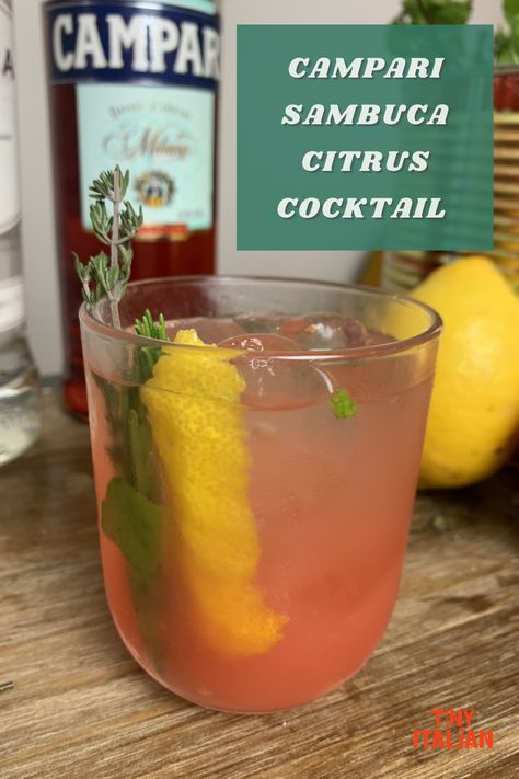 An italian inspired cocktail recipe with Campari, sambuca and citrus juice. Easy and simple cocktial recipe to pour at home. Sambuca Cocktails, Sambuca Drinks, Crostini Toppings, Citrus Cocktail, Cocktail Champagne, Italian Cocktails, Citrus Cocktails, Coffee Party, Parma Ham