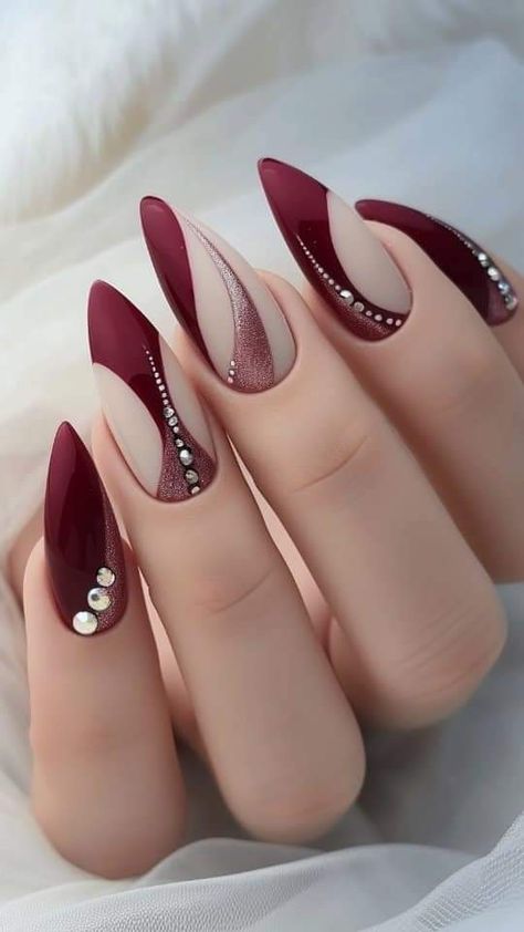 Burgundy Acrylic Nails, Romantic Nails, Nail Art Designs Videos, Burgundy Nails, Pretty Nail Art, Elegant Nails, Heart Nails, Fancy Nails, Valentine's Day Nails