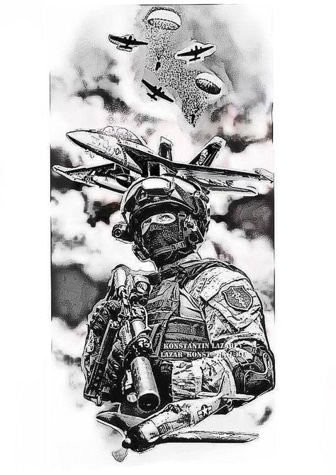 Tattoo Soldier, Drawing Soldier, Realistic Tattoo Ideas, Warrior Tattoo Sleeve, Soldier Tattoo, Soldier Drawing, Spartan Tattoo, Army Tattoos, Military Poster