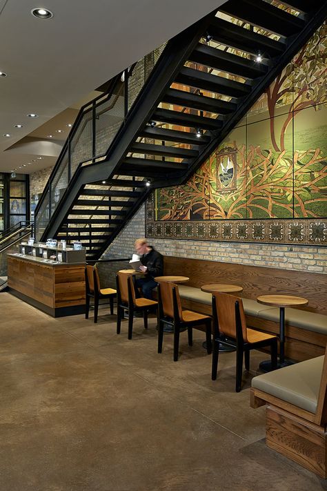 Mesh Staircase, Chicago Brick, Modern Cafe, Cafe Interior Design, Commercial Interior Design, Energy Efficient Lighting, Tasting Room, Flagship Store, Architecture Presentation