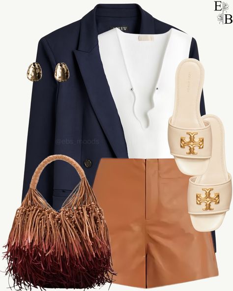 4 ways to style a navy blue blazer 💙 ✨Look 1, 2, 3, or 4? 👇 🛒Product brands listed below: Look 1 Blazer: @jcrew Shorts: @joesjeans Shoes: @toryburch Handbag: @ullajohnson Look 2 Blazer: @jcrew Top: @ralphlauren Shoes: @veja Handbag: @chloe Hat: @jacquemus Look 3 Blazer: @jcrew Shorts: @_marieoliver_ Top: @zara Shoes: @louisvuitton Handbag: @olgabergofficial Look 4 Blazer: @jcrew Top: @rails Jeans: @rails Shoes: @anntaylor Handbag: @celine #corporatechic #workwearinspo #combining #fash... Virtual Stylist Summer, Loewe Bag Outfit, Denim Hat Outfit, Blue Handbag Outfit, Hat Jacquemus, Outfits Capsule Wardrobe, Neutral Outfit Ideas, Shoes Veja, Classic Style Outfits