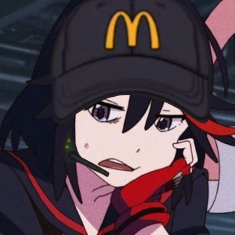 Mcdonalds Worker Pfp, Kobeni Mcdonalds Pfp, Ryuko Matoi Pfp, Ryuko Pfp, Mcd Anime, Macdonald Hat, Mcdonalds Anime, Ryuko Matoi Icon, Mcdonalds Art