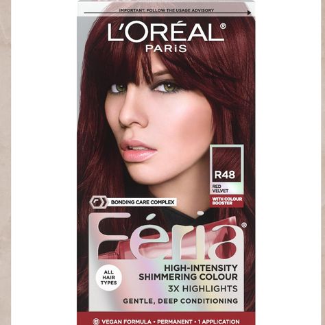 Hair Dye, Great shade ranges. Prettiest reds Loreal Paris Hair Color, Feria Hair Color, Deep Black Hair, Deep Auburn, Hair Coloring Accessories, Silver Hair Dye, Blue Black Hair Color, Cherry Hair Colors, Edgy Hair Color