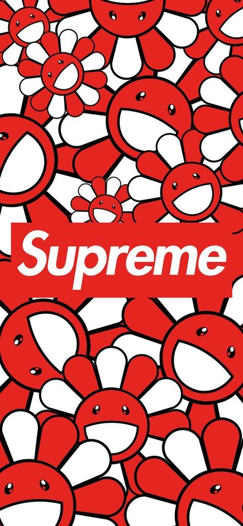 Kaws Wallpaper Red And Black, Klaws Hypebeast Wallpaper, Takashi Murakami Flower Wallpaper, Hype Beast Wallpaper, Takashi Murakami Wallpaper, Supreme Wallpaper Iphone, Supreme Cartoon, Murakami Wallpaper, Supreme Aesthetic