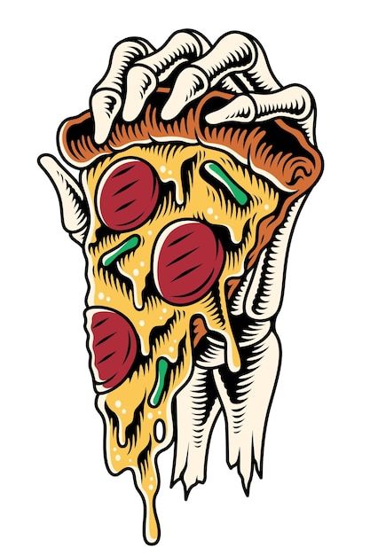 Skeleton Pizza, Freepik Illustration, Snack Illustration, Skull Pizza, Pizza Halloween, Pizza Illustration, Skeleton Hand Holding, Pizza Tattoo, Pizza Vector