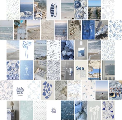 Coastal Cowgirl Aesthetic Poster, Coastal Room Posters, Coastal Granddaughter Bedroom Ideas, Tsitp Bedroom Aesthetic, Ocean Themed Room Decor, Room With Posters Aesthetic, Coastal Granddaughter Room Decor, Coastal Granddaughter Decor, Blue And White Room Decor