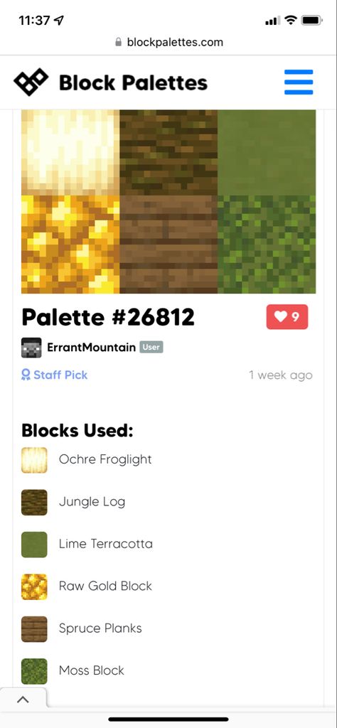 Jungle Pallete Color Minecraft, Minecraft Jungle Pallete, Minecraft Block Pallets, Minecraft Building Palette, Block Pallet Ideas Minecraft, Minecraft Colour Palette, Color Palette Minecraft, Minecraft Color Palette, Minecraft Palettes