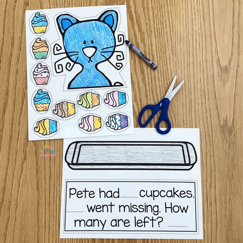 Subtraction Craft Kindergarten, Subtraction Craft, Kindergarten Subtraction Activities, Craftivity Kindergarten, Kinder Math Activities, Primary Playground, Writing Activities For Preschoolers, Math Craftivity, Tutoring Ideas