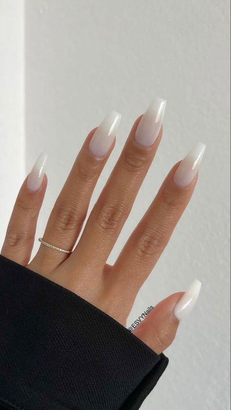 Matte White Nails, White Gel Nails, American Nails, White Coffin Nails, Clear Acrylic Nails, Nails May, Hello Nails, Transparent Nails, White Acrylic Nails