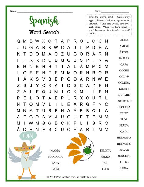 Spanish Word Search for Kids Spanish Word Search Free Printable, Spanish Word Search, Science Word Search, Holiday Word Search, Free Word Search Puzzles, Word Search For Kids, Thanksgiving Word Search, Word Games For Kids, Halloween Word Search