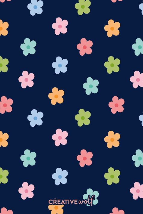 Cute Floral Pattern with rainbow pastel colours on a dark blue background by Creative Wolf Design Blue Seamless Pattern, Rainbow Pattern Design, Repeating Pattern Design, Pastel Floral Pattern, Surface Pattern Design Inspiration, Pink Wrapping Paper, Beautiful Wallpapers For Iphone, Valentines Patterns, Pattern Design Inspiration