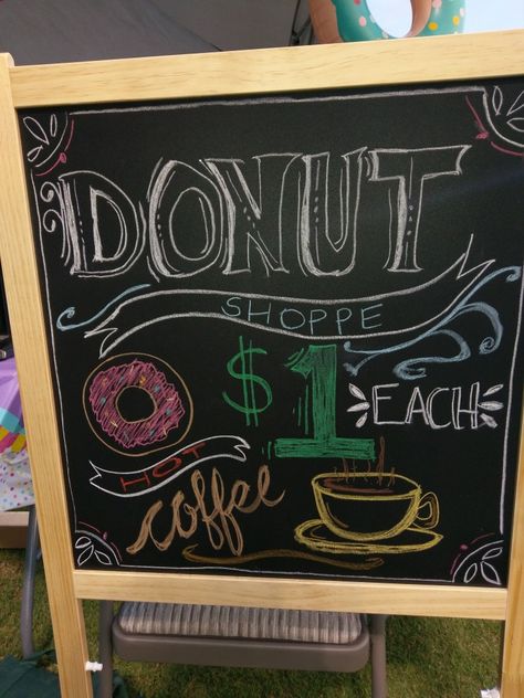 Relay for Life Donut Shoppe Donut Shop Room Transformation, Donught Wall, Donut Chalkboard Sign, Donut Wall Sayings, Donut Slogan, Tumblr Rooms, Donut Birthday Parties, Relay For Life, Chalkboard Designs