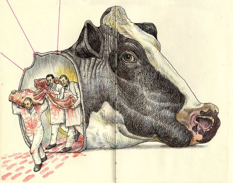 Animal Cruelty Art, Circus Wall Art, Female Cow, Abstract Art Images, Stippling Art, Animal Activism, Animal Agriculture, Colored Pencil Artwork, Animal Artwork