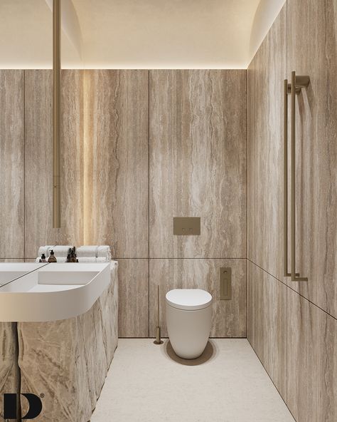 DE&DE/ Soft minimalism in Dubai :: Behance Neutral Washroom, Toilet Reference, Luxury Toilet Design, Luxury Guest Bathroom Ideas, Sand Bathroom, Pueblo House, Luxury Toilet, Neutral Shower, Soft Minimalism