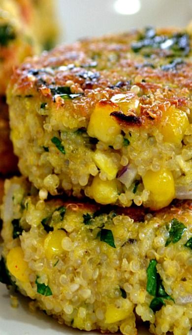 Quinoa and Corn Patties Quinoa Patties Recipes, Quinoa Breadcrumbs, Leftover Quinoa Recipes, Chimichanga Sauce, Gf Cornbread, Corn Patties, Grilled Broccolini, Corn Meal, Egg Replacer