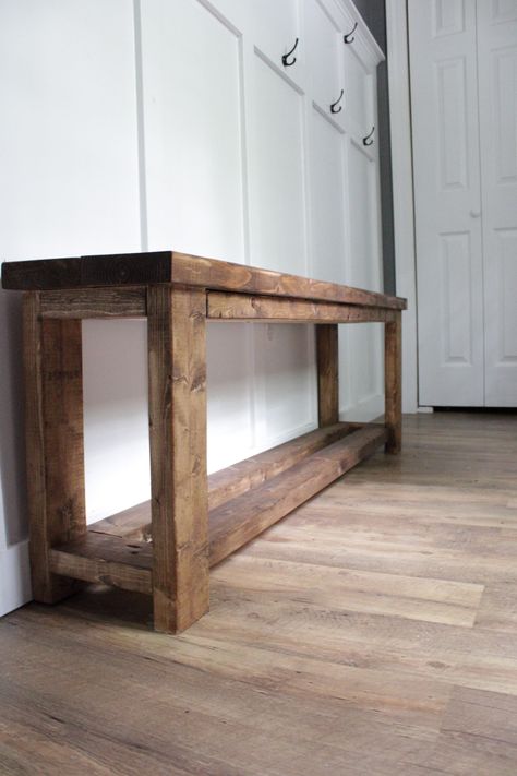 Diy Wood Bench With Shoe Storage, Diy Entry Shoe Bench, Easy To Build Furniture Ideas, Diy Bench With 2x4, Diy End Of The Bed Bench, Diy Long Wood Bench, Diy Front Door Bench, Pine Board Projects, How To Make A Wooden Bench Seat