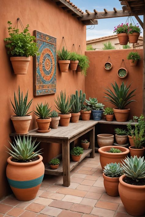 Mexican Backyard Decor, Spanish Style Outdoor Patio Ideas, Outdoor Spanish Patio, Stoep Idees Patio South Africa, Jardines Exteriores Ideas Design, Outdoor Mexican Patio, Talavera Backyard, Mexican Tile Patio, Mexican Garden Hacienda Style